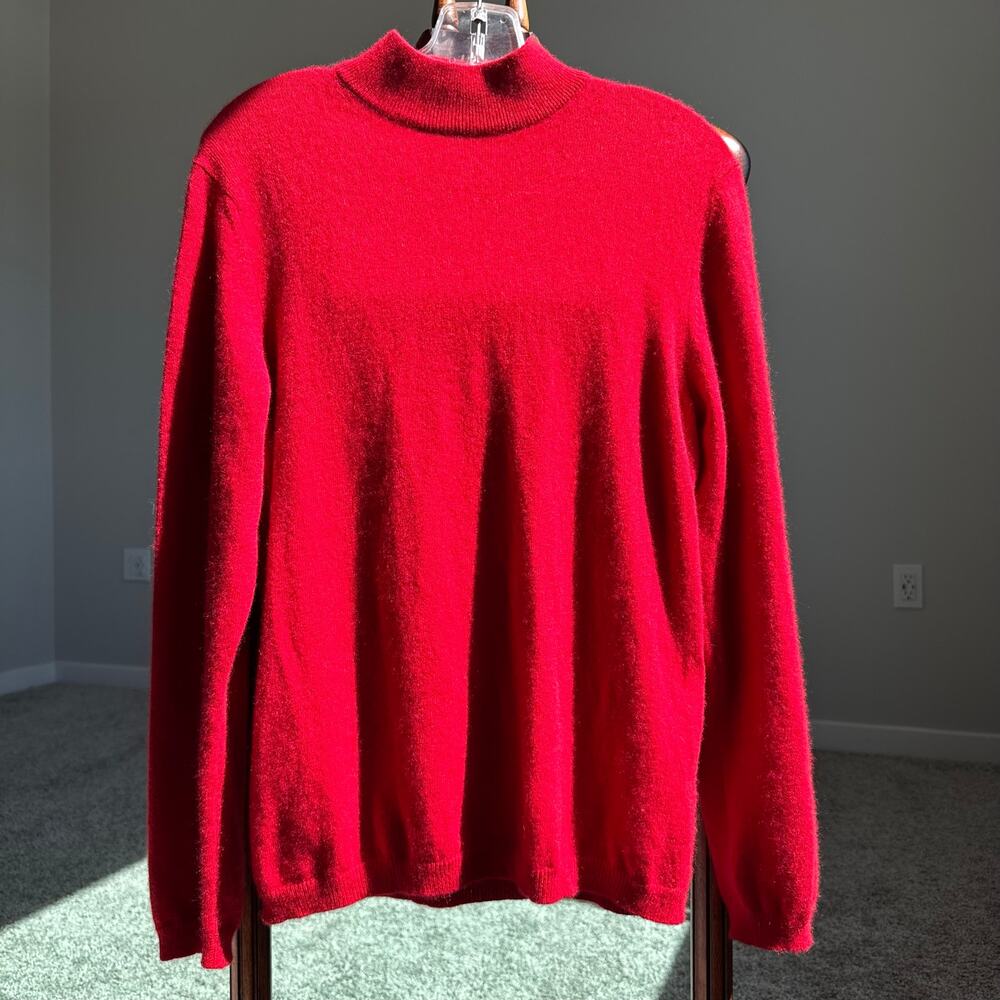 Charter Club 100% Cashmere Mock Neck Sweater Red Soft Knit Pullover Size L